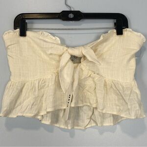 OLIA Taylor Linen Blend Strapless Crop Tie Top Sz Medium M Cream Summer Vacation